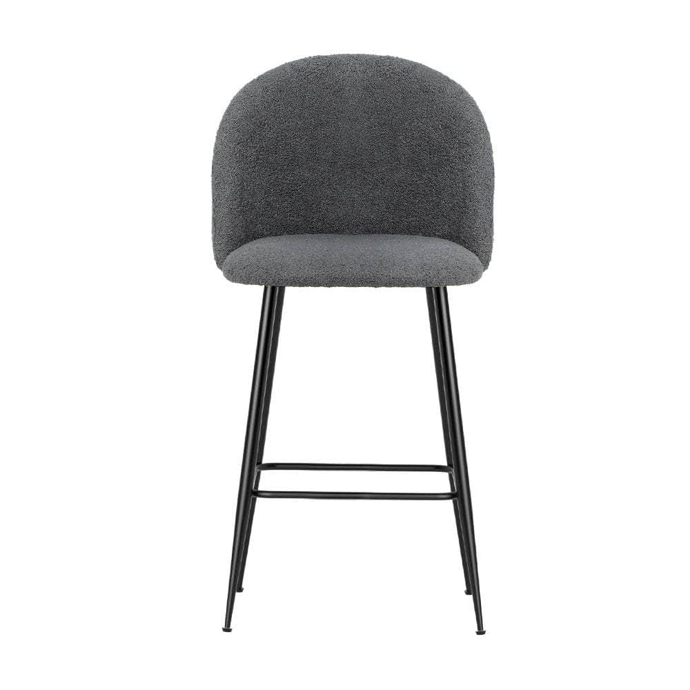 Set Of 2 Bar Stools Kitchen Dining Chair Stool Chairs Sherpa Boucle Charcoal