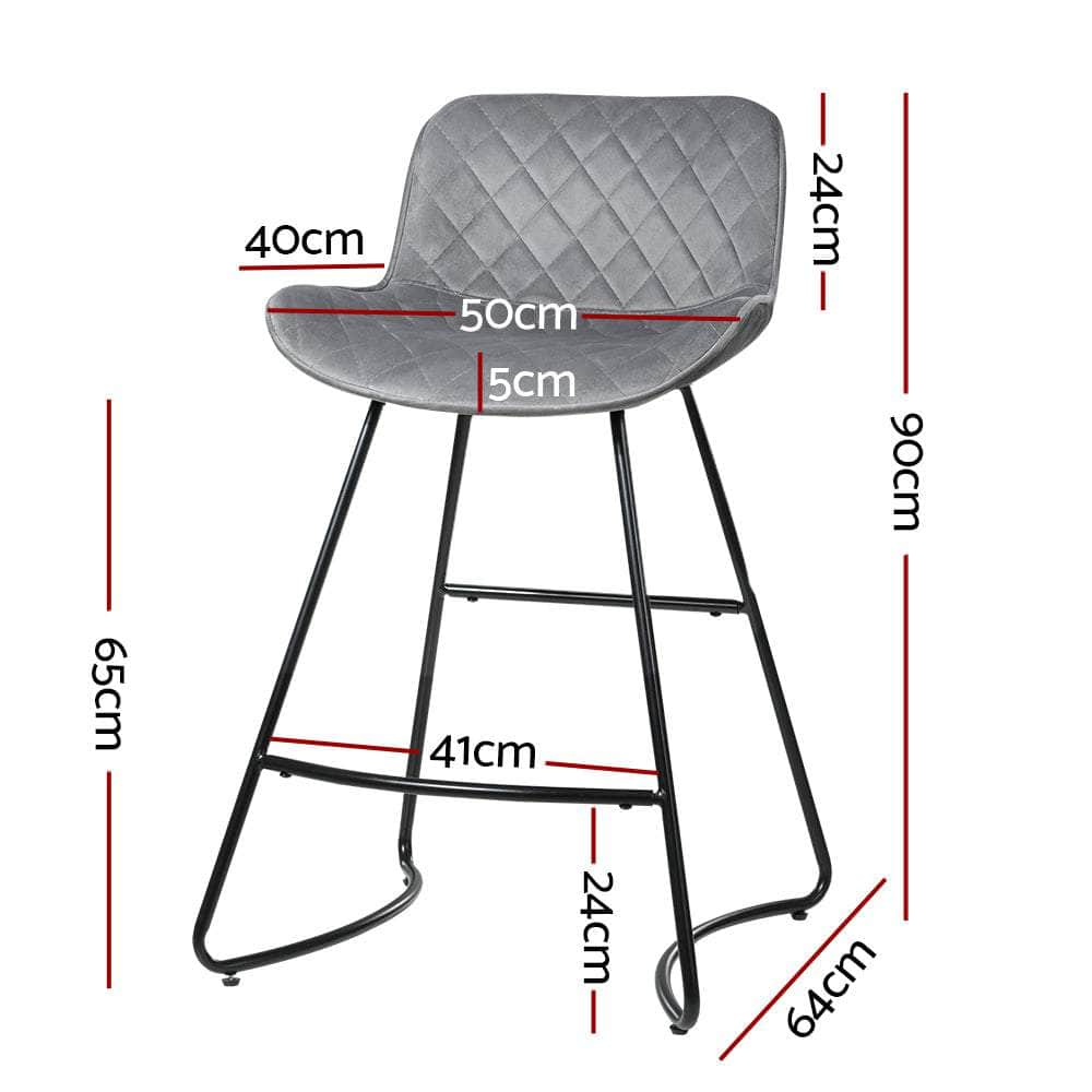 Set Of 2 Bar Stools Kitchen Stool Chairs Chair Velvet Barstool Barstools Grey