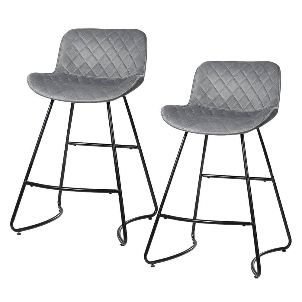 Set Of 2 Bar Stools Kitchen Stool Chairs Chair Velvet Barstool Barstools Grey