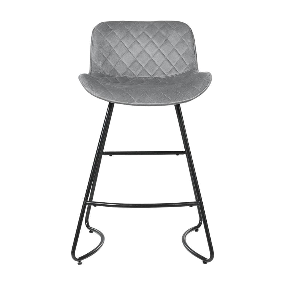 Set Of 2 Bar Stools Kitchen Stool Chairs Chair Velvet Barstool Barstools Grey