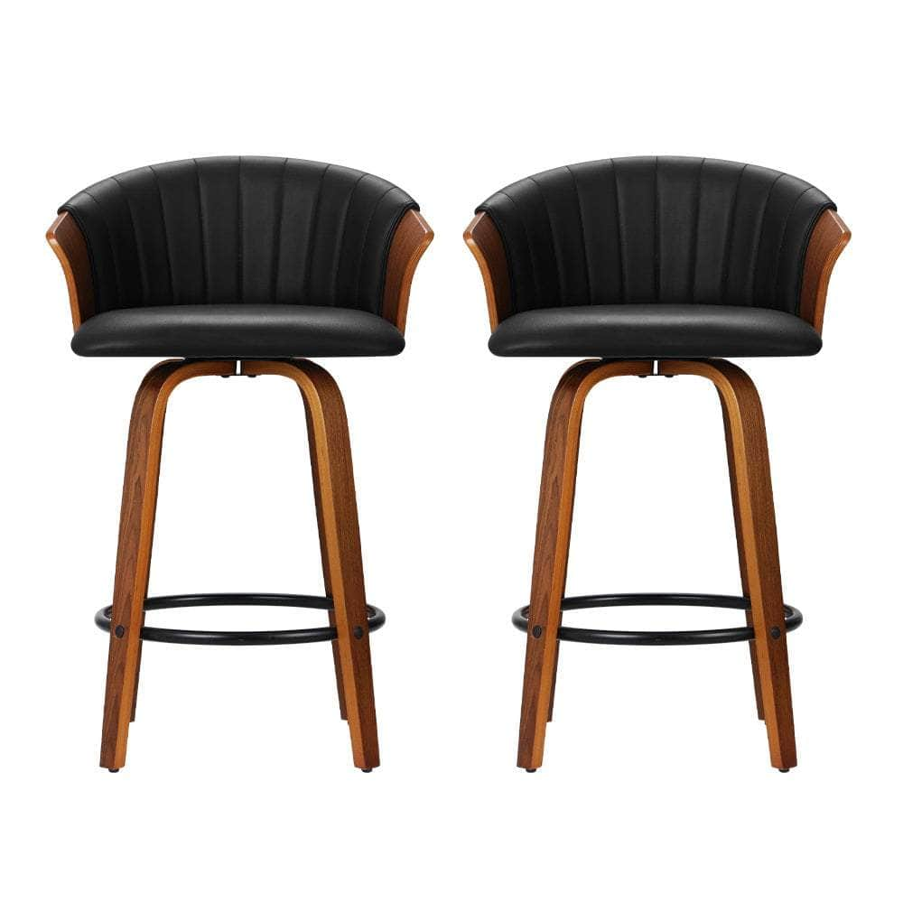 Set Of 2 Bar Stools Kitchen Stool Wooden Chair Swivel Chairs Leather Black