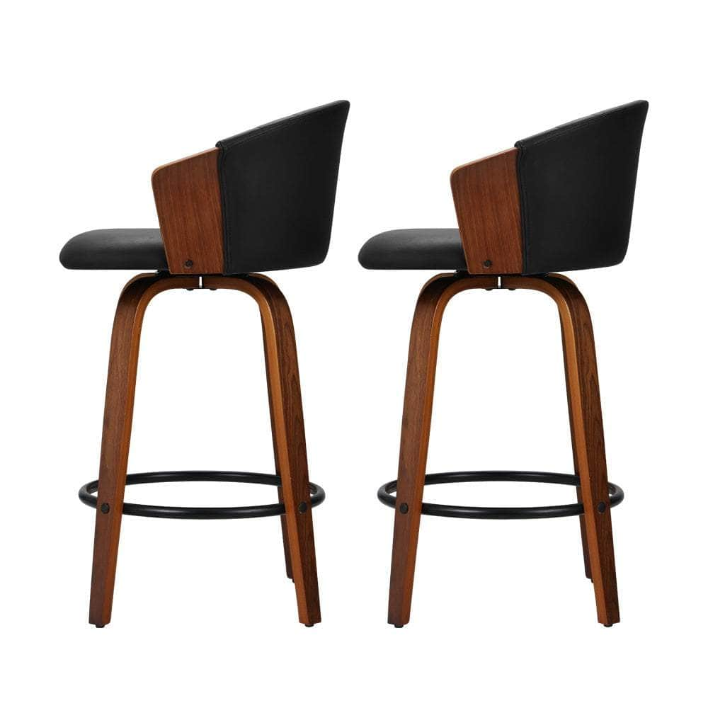 Set Of 2 Bar Stools Kitchen Stool Wooden Chair Swivel Chairs Leather Black