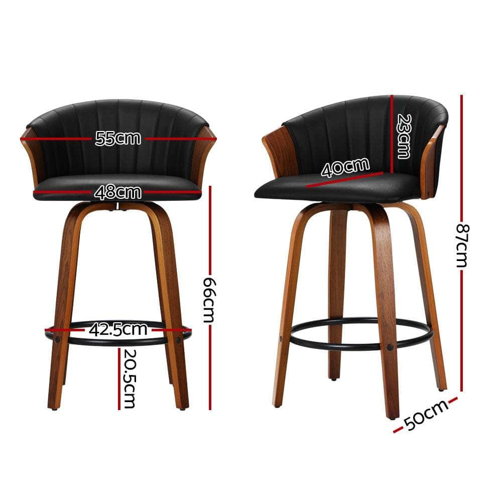 Set Of 2 Bar Stools Kitchen Stool Wooden Chair Swivel Chairs Leather Black