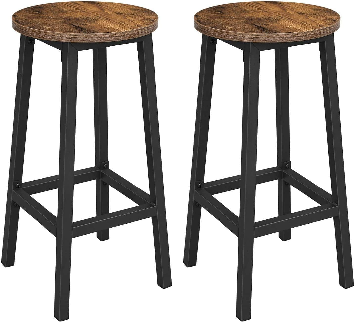 Set Of 2 Bar Stools With Sturdy Steel Frame Rustic Brown And Black