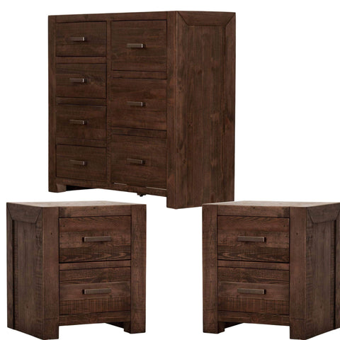 Set Of 2 Bedside Table Tallboy Bedroom Furniture Set Grey Stone