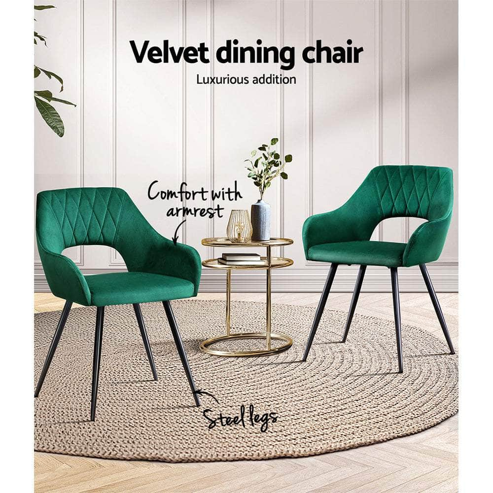 Set of 2 Caitlee Dining Chairs Kitchen Chairs Velvet Upholstered Green