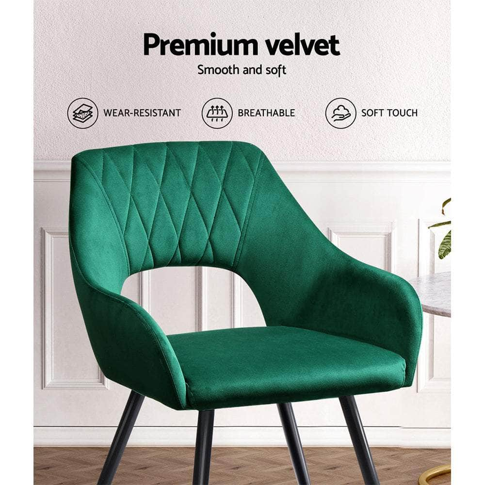 Set of 2 Caitlee Dining Chairs Kitchen Chairs Velvet Upholstered Green