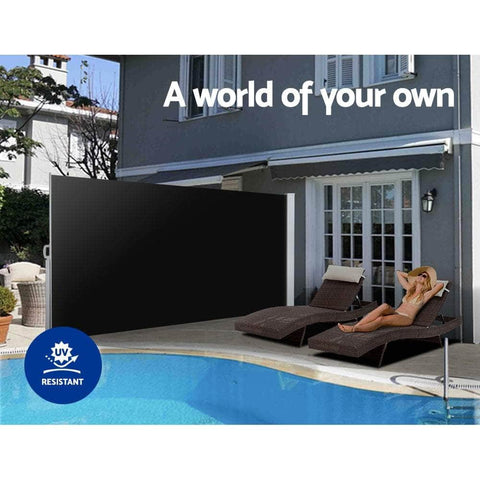 Set of 2 Instahut Side Awning Sun Shade Outdoor Blinds Retractable Screen 2X3M BK