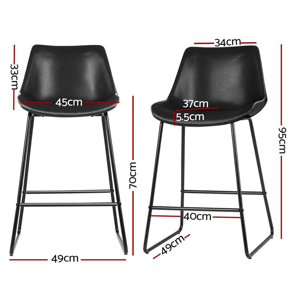 Set of 2 Metal Bar Stool Dining Chairs PU Leather Black