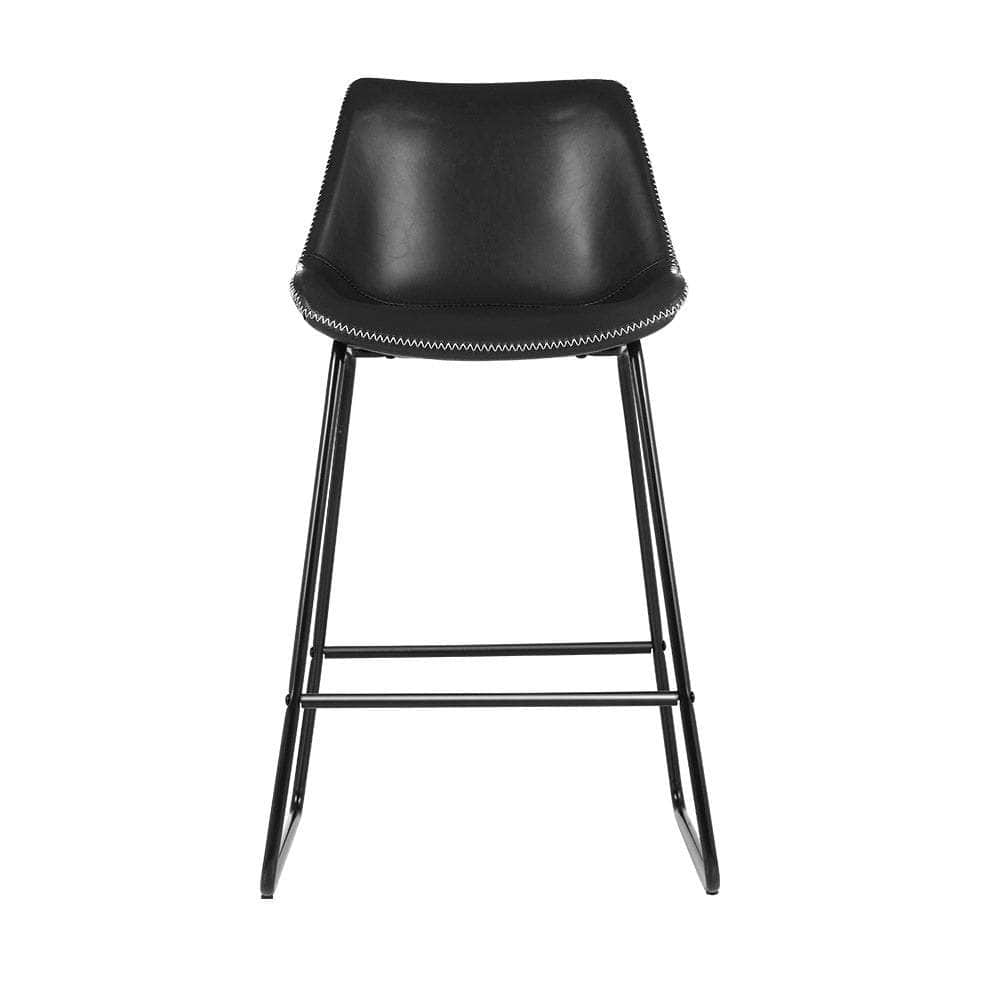 Set of 2 Metal Bar Stool Dining Chairs PU Leather Black