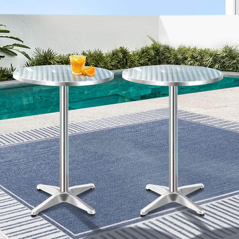 Set Of 2 Outdoor Bar Table Aluminium Round 70/110Cm