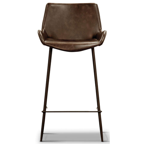 Set Of 2 Pu Leather Upholstered Bar Chair Metal Leg Stool - Brown