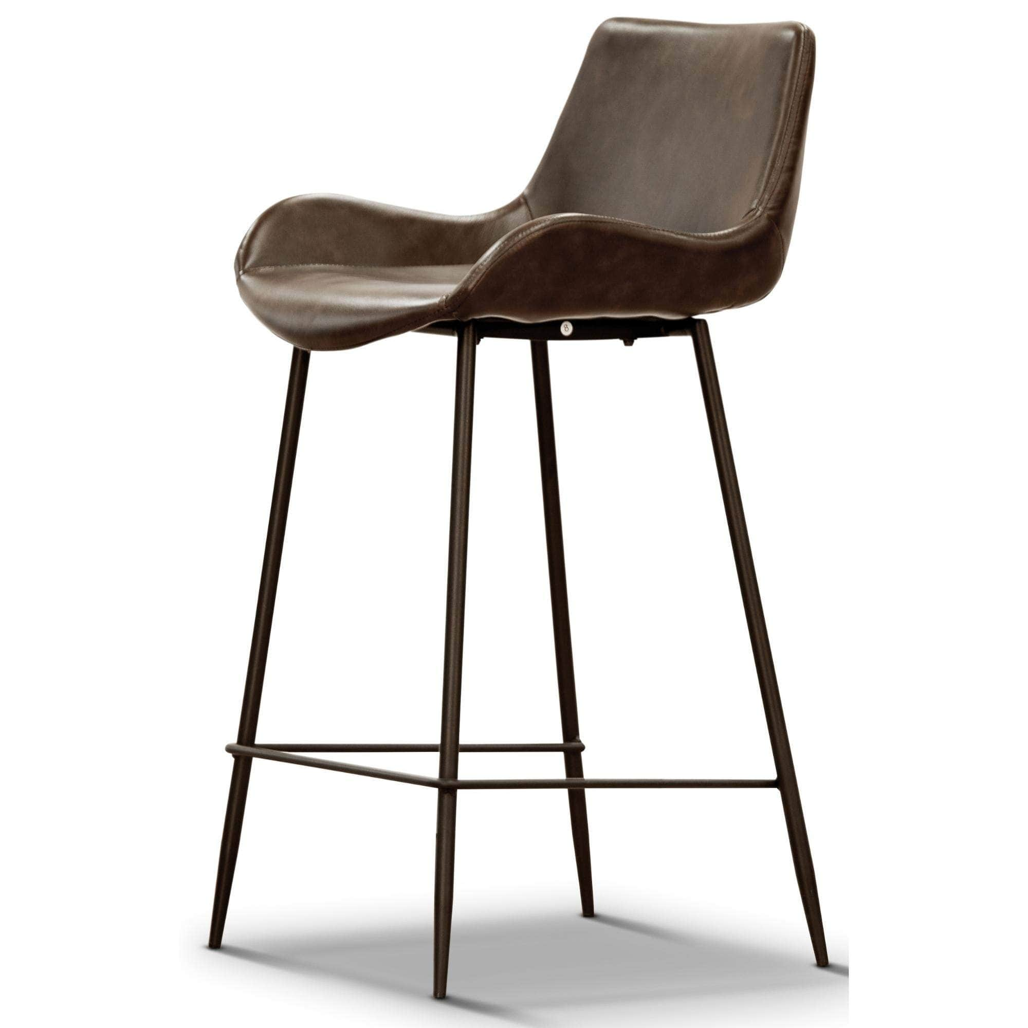 Set Of 2 Pu Leather Upholstered Bar Chair Metal Leg Stool - Brown