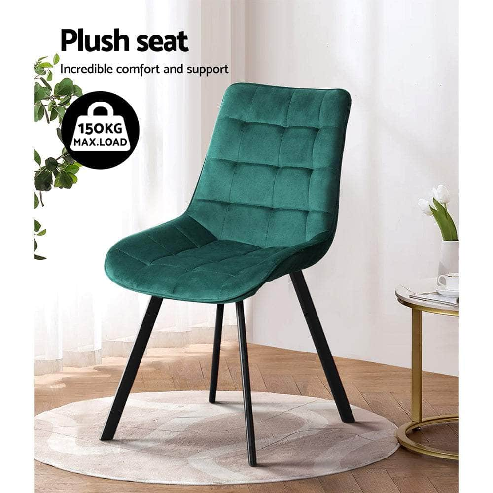 Set of 2 Reith Dining Chairs Kitchen Cafe Chairs Velvet Upholstered Green