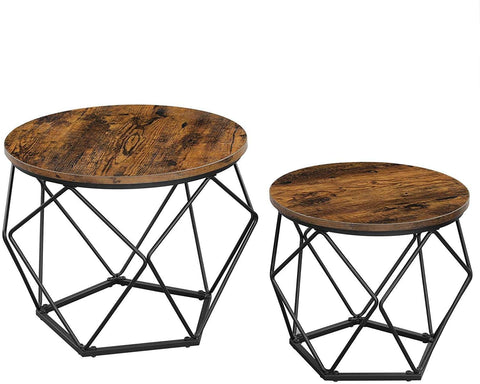 Set Of 2 Side Tables Robust Steel Frame Rustic Brown And Black