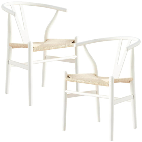 Set Of 2 Wishbone Dining Chair Beech Timber Replica Hans Wenger - White