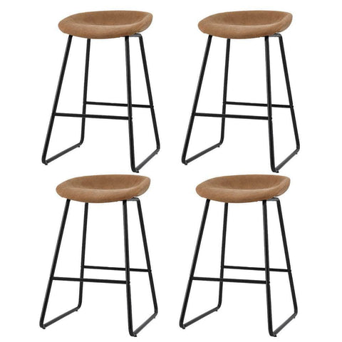 Set of 4 Bar Stools - Brown PU Leather Seats