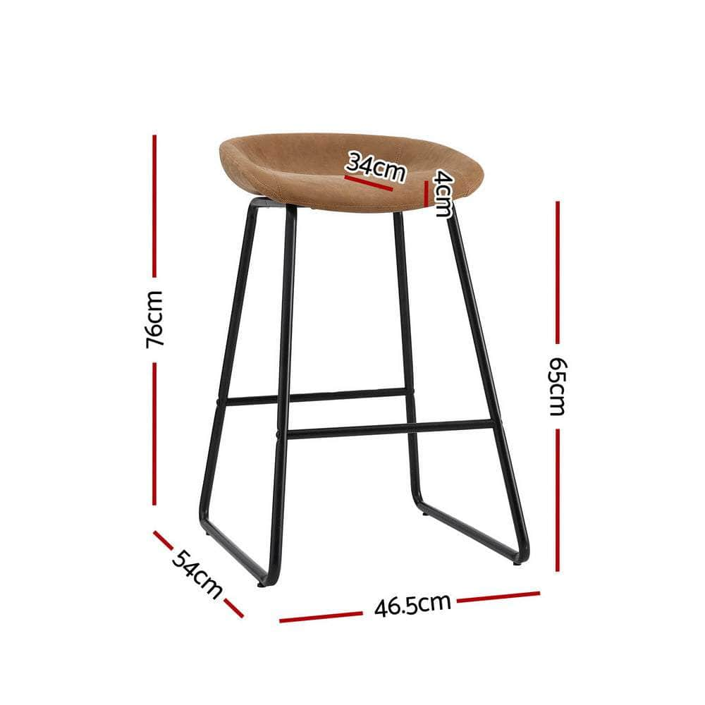 Set of 4 Bar Stools - Brown PU Leather Seats