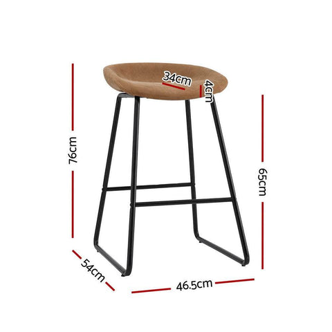 Set of 4 Bar Stools - Brown PU Leather Seats