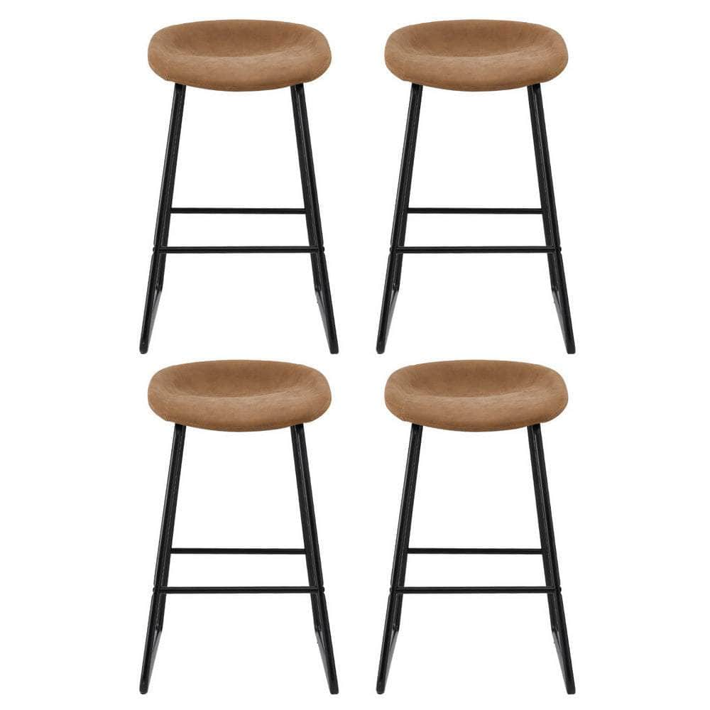 Set of 4 Bar Stools - Brown PU Leather Seats