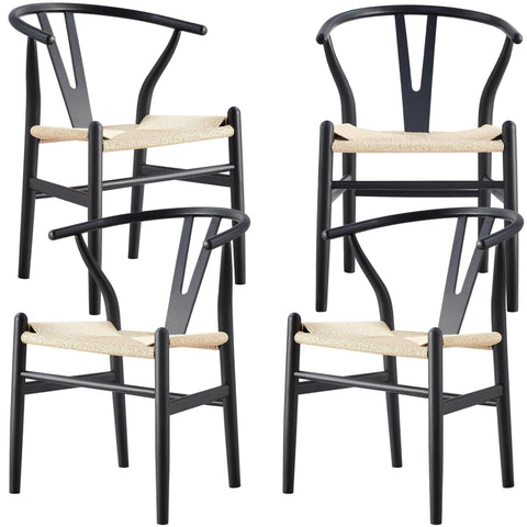 Set Of 4 Wishbone Dining Chair Beech Timber Replica Hans Wenger - Black