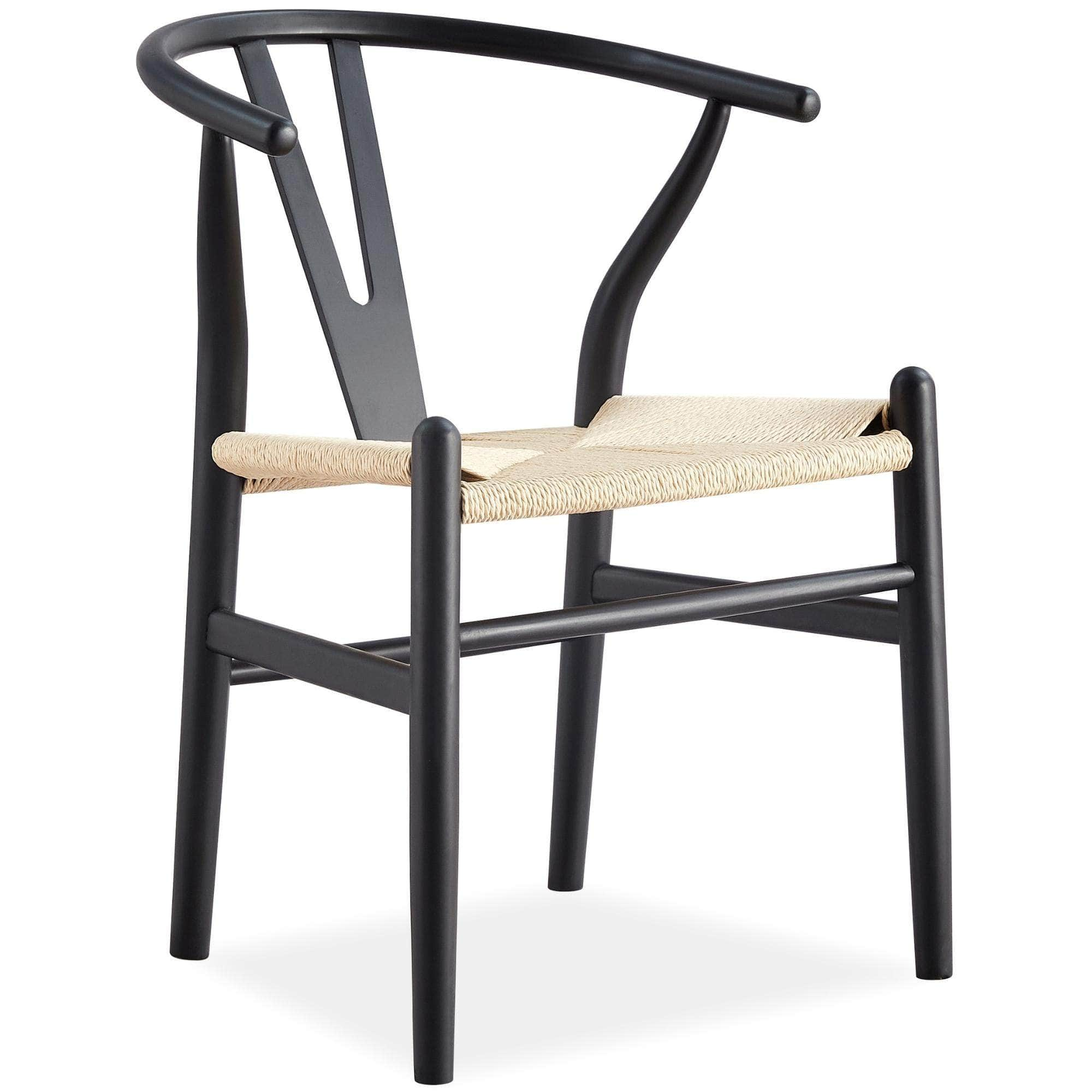 Set Of 4 Wishbone Dining Chair Beech Timber Replica Hans Wenger - Black