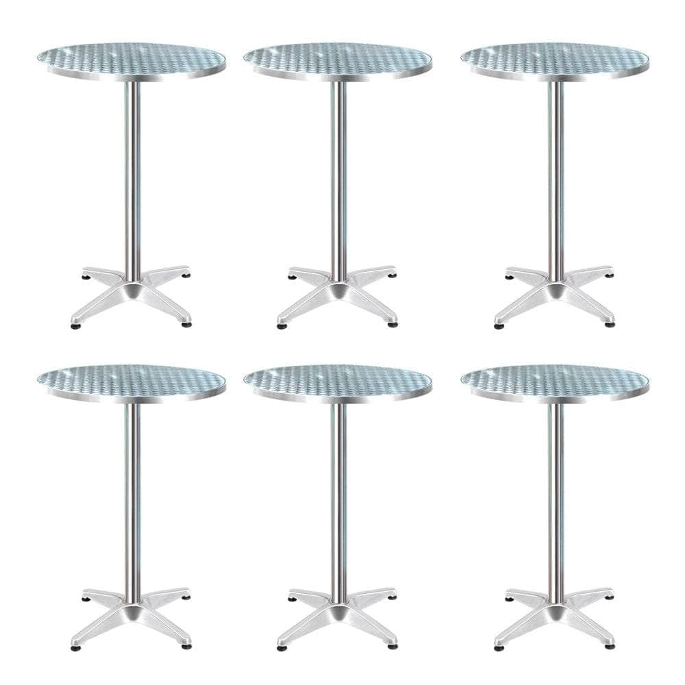 Set Of 6 Outdoor Bar Table Aluminium Round 70/110Cm