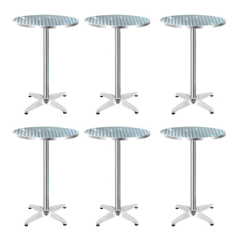 Set Of 6 Outdoor Bar Table Aluminium Round 70/110Cm