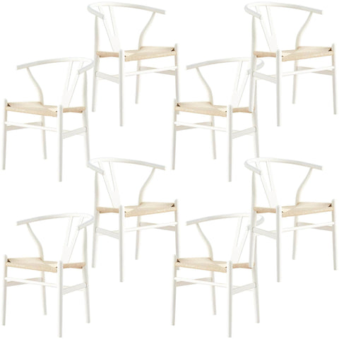 Set Of 8 Wishbone Dining Chair Beech Timber Replica Hans Wenger - White