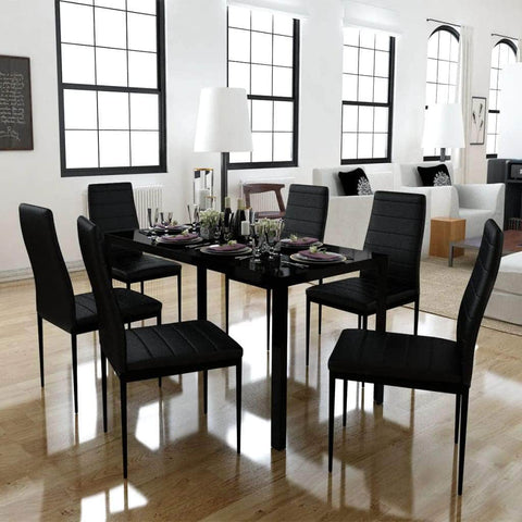 Seven Piece Dining Table Set Black