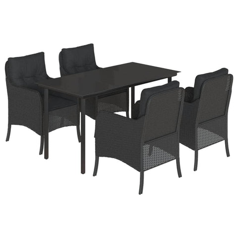 Shadow Haven: 5-Piece Garden Dining Set with Black Poly Rattan and Cushions