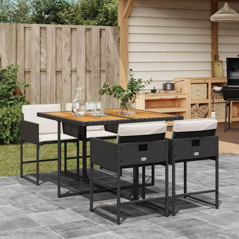 Shadow Luxe: 5-Piece Garden Dining Set with Black Poly Rattan and Cushions