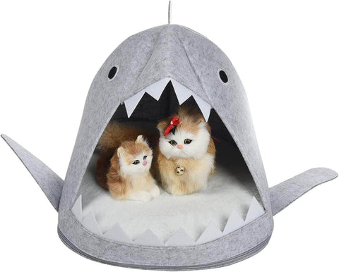 Shark Shape Pet Cave Bed For Cats Andsmall Dogs(Light Grey)