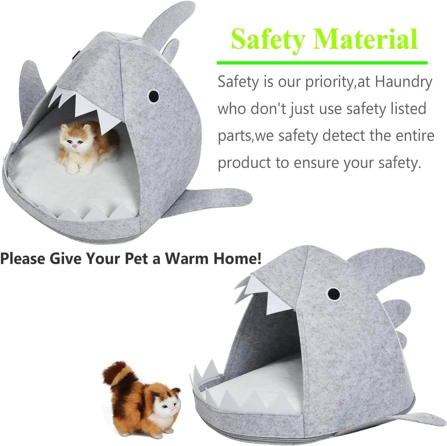 Shark Shape Pet Cave Bed For Cats Andsmall Dogs(Light Grey)