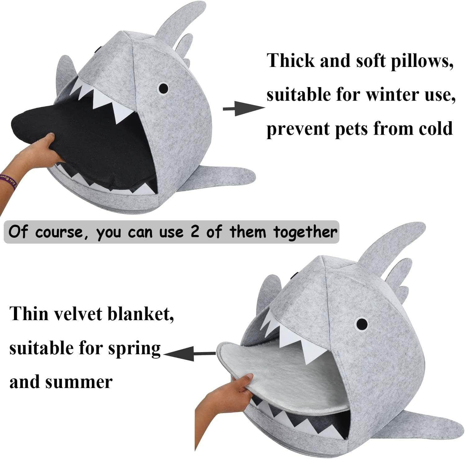 Shark Shape Pet Cave Bed For Cats Andsmall Dogs(Light Grey)