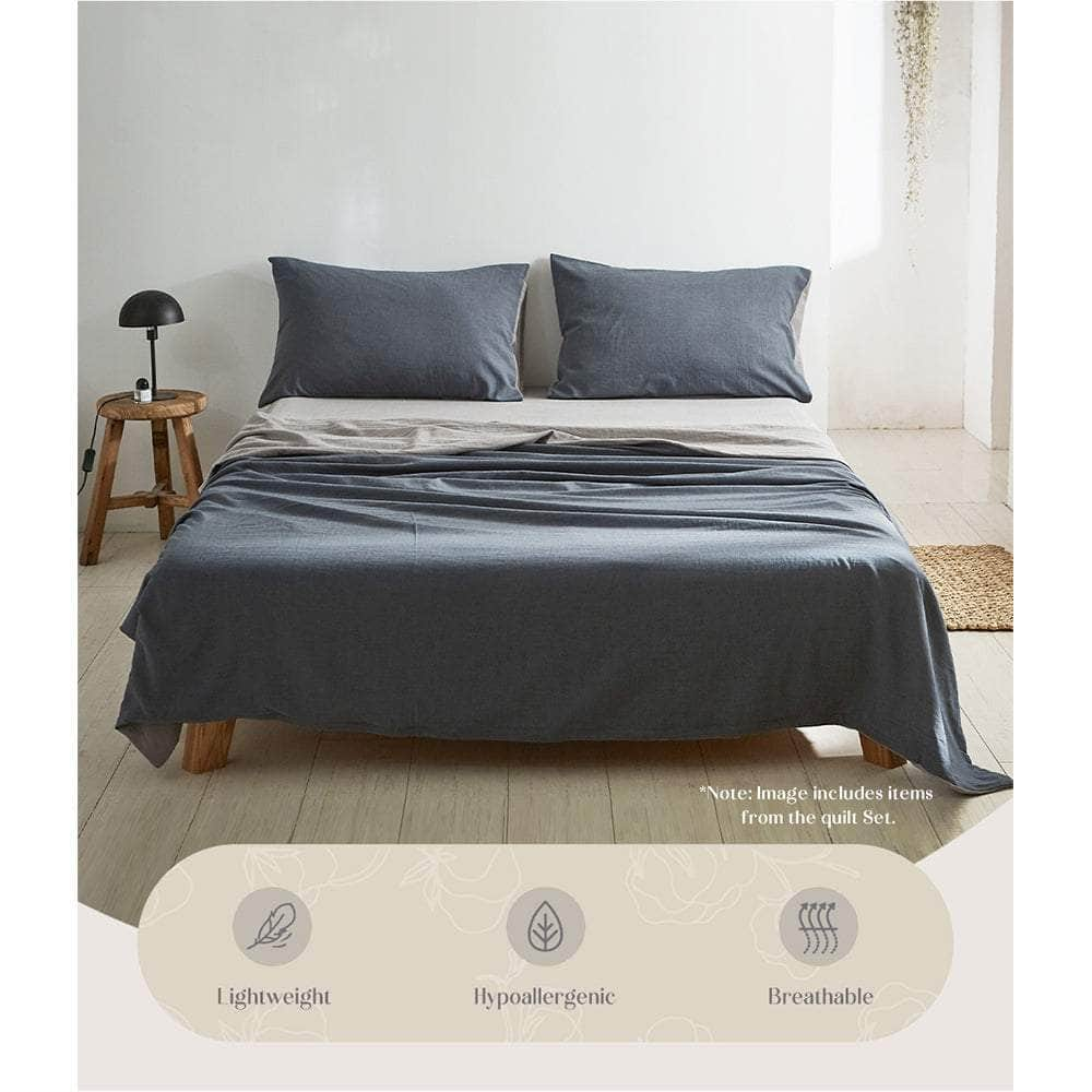 Sheet Set Cotton Sheets King Blue Dark Grey