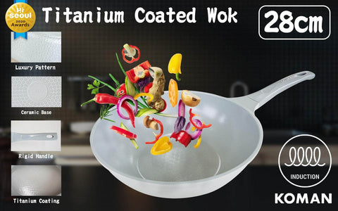 Shinewon Vinch IH Wok Wokpan 28cm Non-stick Induction Ceramic GREY