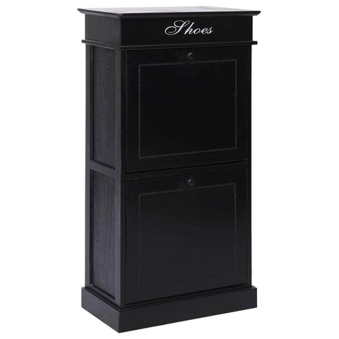 Shoe Cabinet Black Paulownia Wood