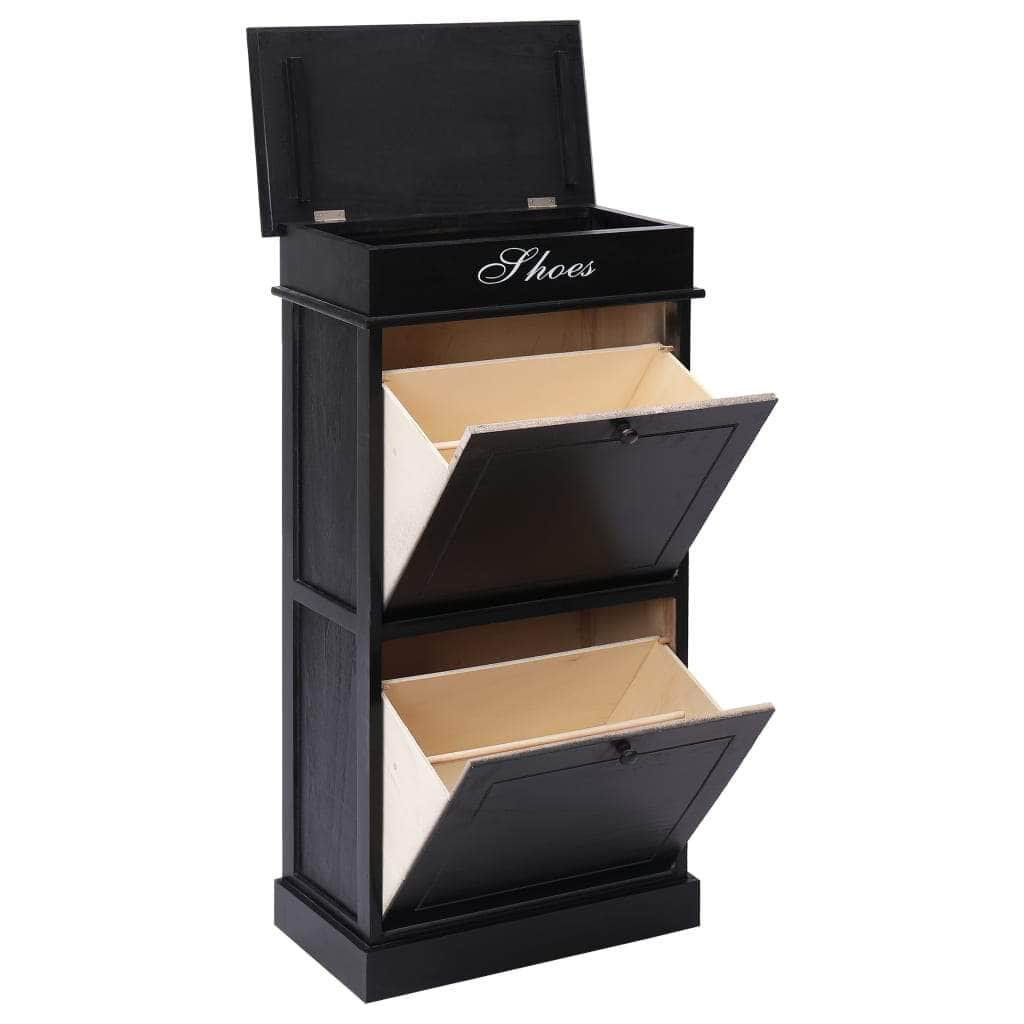 Shoe Cabinet Black Paulownia Wood