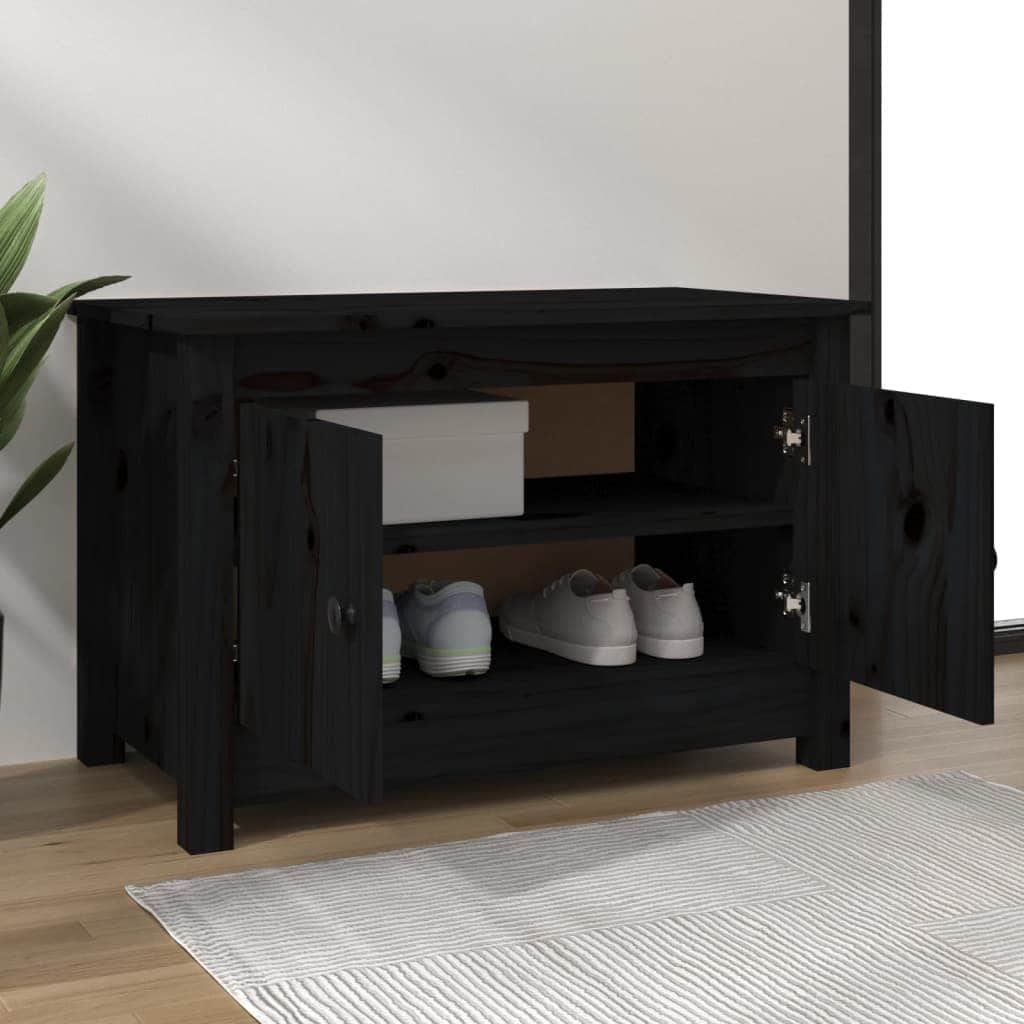 Shoe Cabinet Black Solid Wood Pine