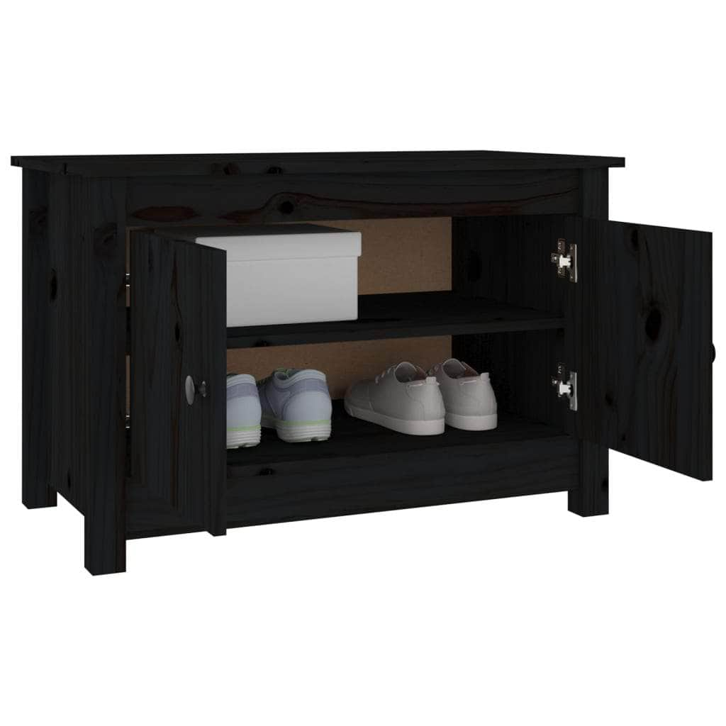 Shoe Cabinet Black Solid Wood Pine