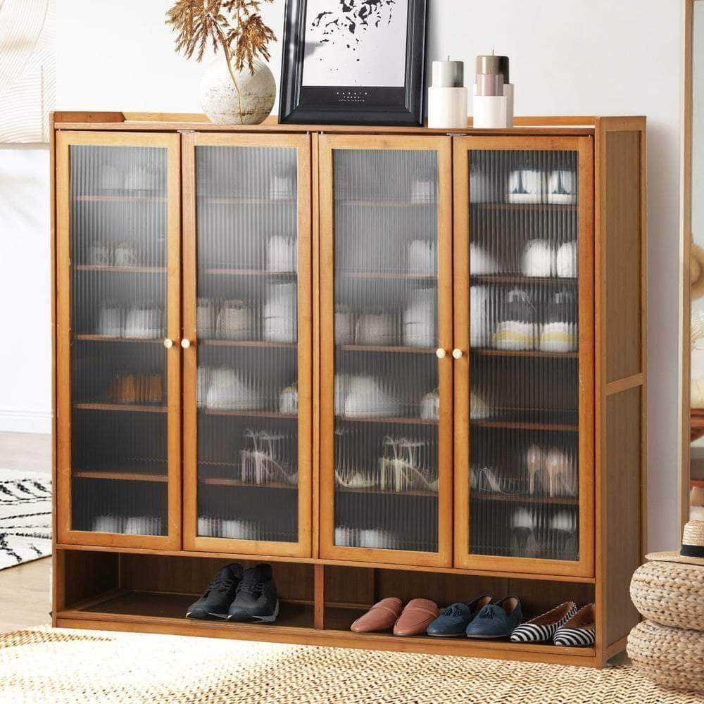 Shoe Storage Cabinet 3/4 Doors 7 Shelves Brown