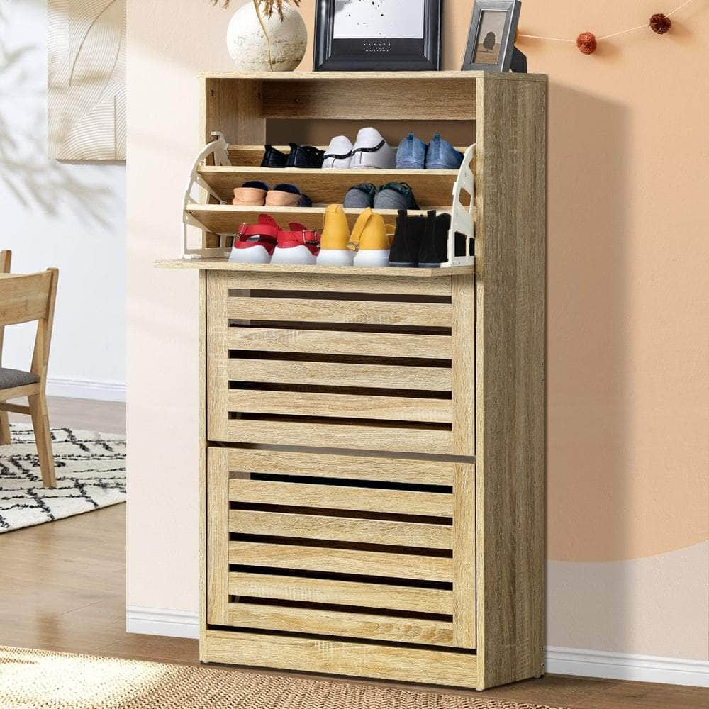 Shoes Rack Shoe Storage Cabinet Organiser Shelf 3 Doors 45 Pairs White/Wooden