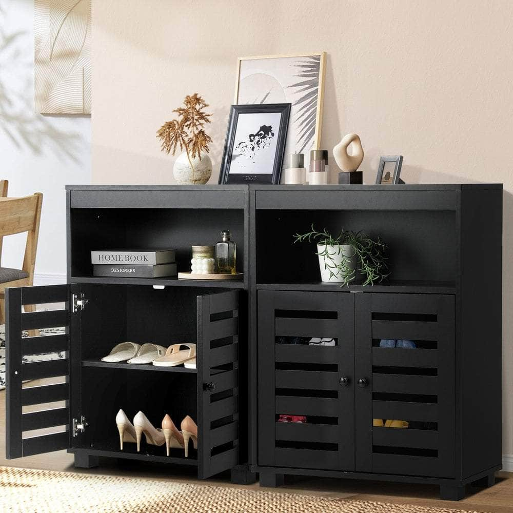 Shoes Storage Cabinet 2 Doors Black White Natural