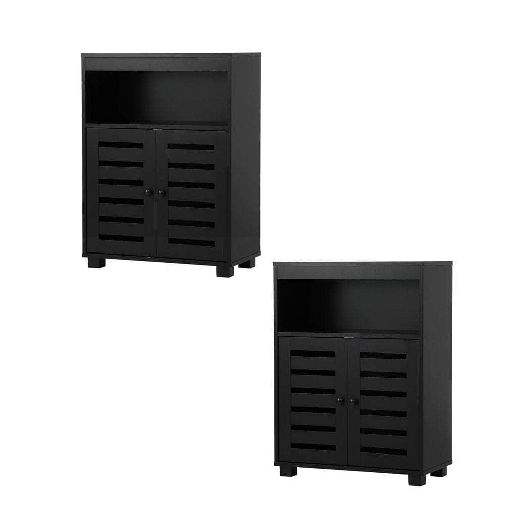 Shoes Storage Cabinet 2 Doors Black White Natural