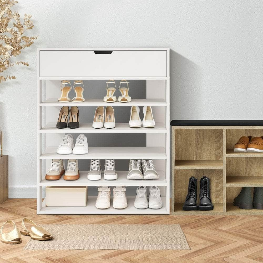 Shoes Storage Rack 5-tier Shelves with Drawer Black/Natural/White