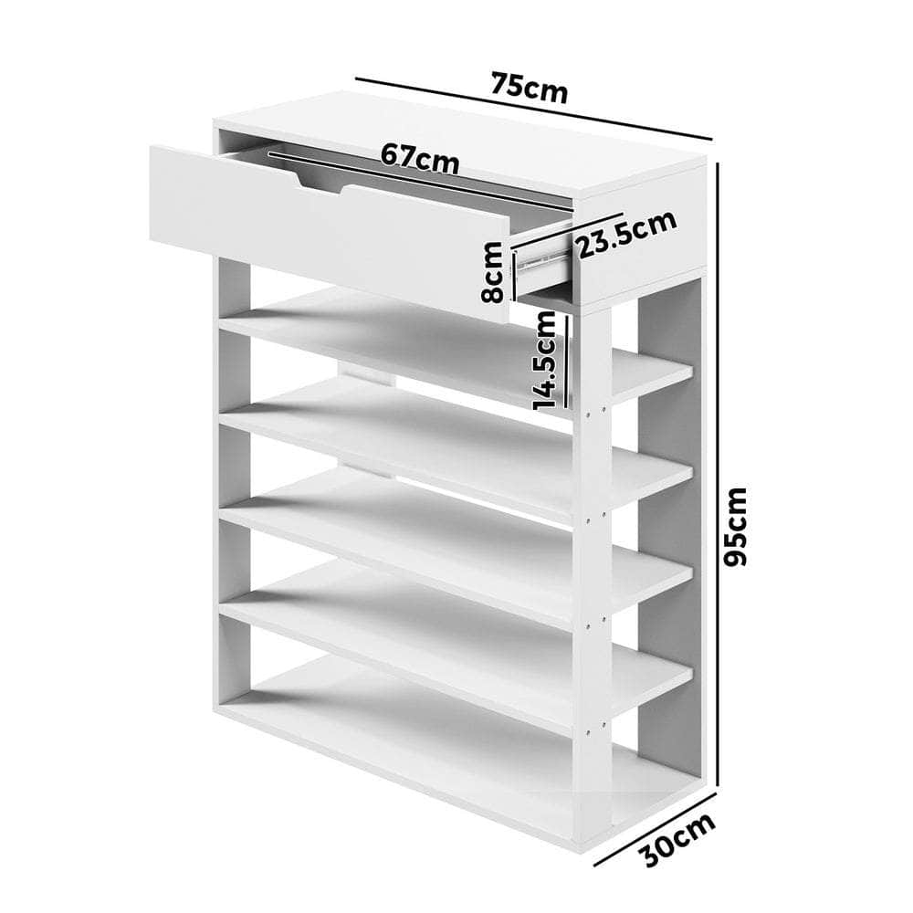 Shoes Storage Rack 5-tier Shelves with Drawer Black/Natural/White