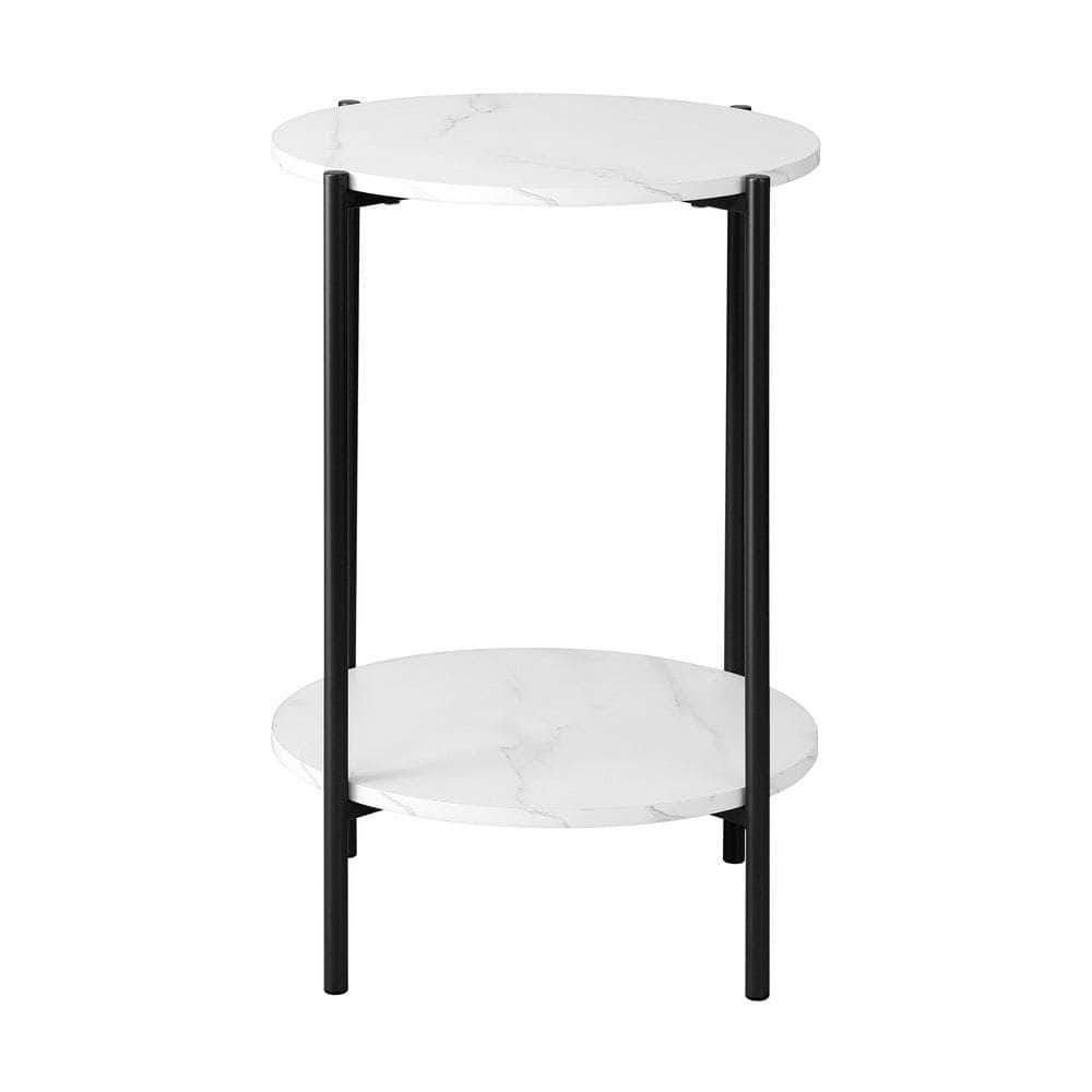 Side End Table Coffee Sofa Bedside Nightstand Round Dual-Tier Marble