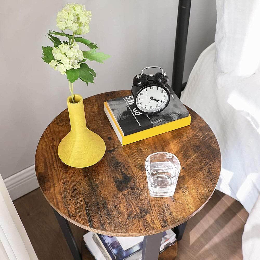 Side Table Industrial Coffee Table Round Sofa Table With Iron Frame Rustic Brown