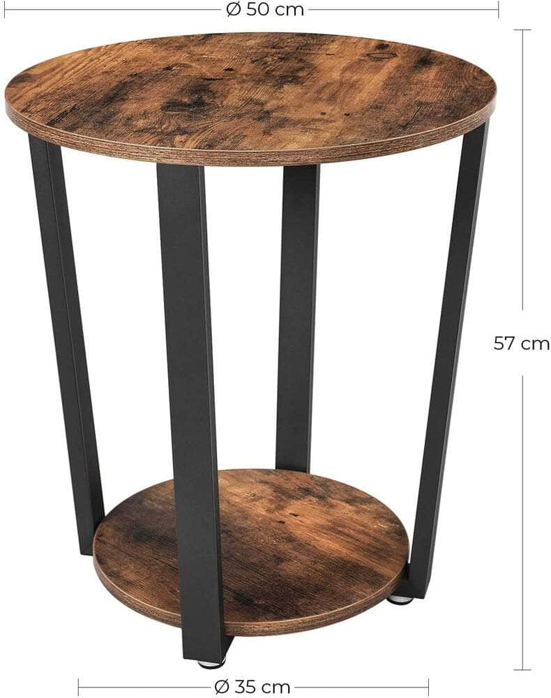 Side Table Industrial Coffee Table Round Sofa Table With Iron Frame Rustic Brown